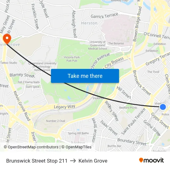 Brunswick Street Stop 211 to Kelvin Grove map