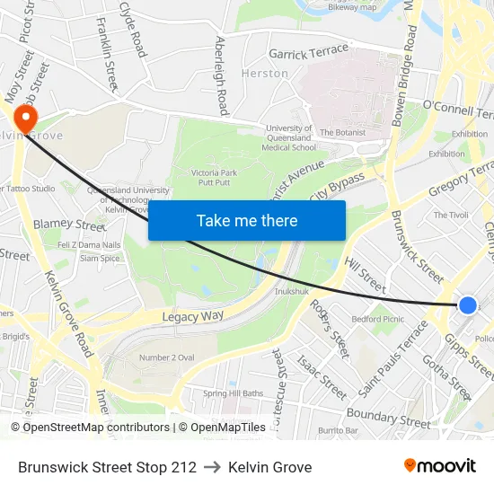 Brunswick Street Stop 212 to Kelvin Grove map