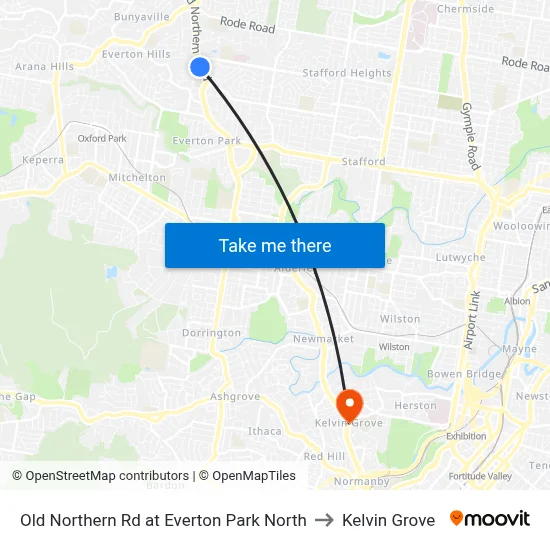 Old Northern Rd at Everton Park North to Kelvin Grove map