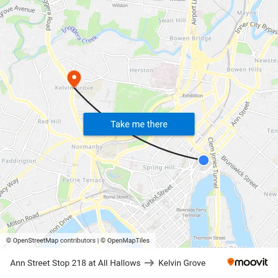 Ann Street Stop 218 at All Hallows to Kelvin Grove map
