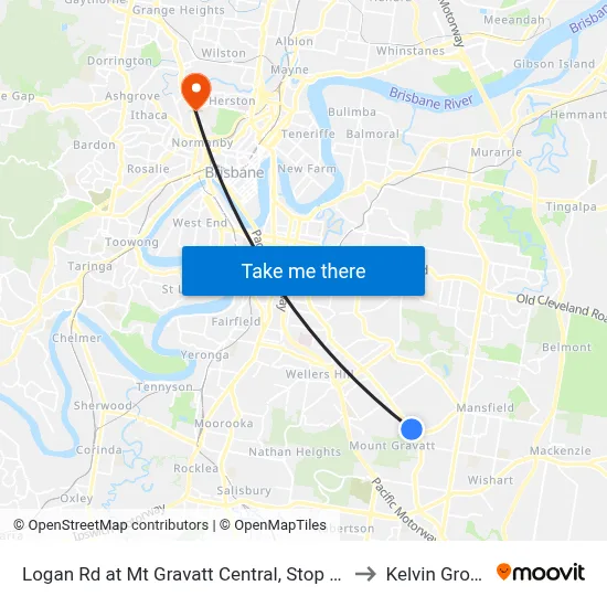 Logan Rd at Mt Gravatt Central, Stop 37 to Kelvin Grove map