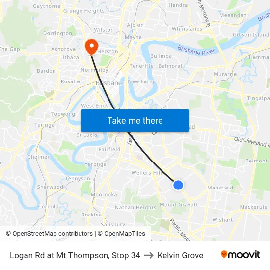 Logan Rd at Mt Thompson, Stop 34 to Kelvin Grove map
