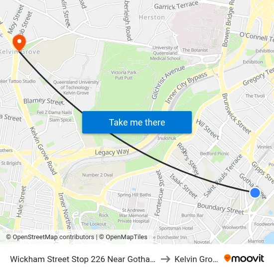 Wickham Street Stop 226 Near Gotha St to Kelvin Grove map