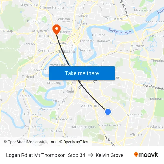 Logan Rd at Mt Thompson, Stop 34 to Kelvin Grove map