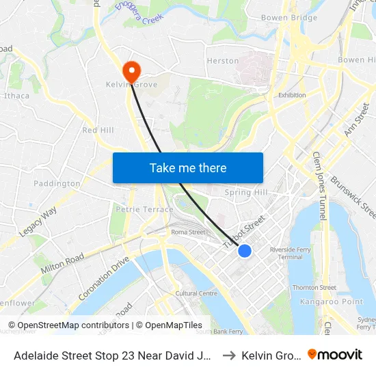 Adelaide Street Stop 23 Near David Jones to Kelvin Grove map