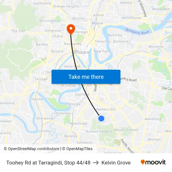 Toohey Rd at Tarragindi, Stop 44/48 to Kelvin Grove map
