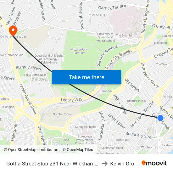 Gotha Street Stop 231 Near Wickham St to Kelvin Grove map