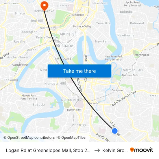 Logan Rd at Greenslopes Mall, Stop 25/24 to Kelvin Grove map