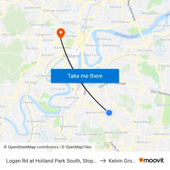 Logan Rd at Holland Park South, Stop 31 to Kelvin Grove map