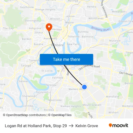 Logan Rd at Holland Park, Stop 29 to Kelvin Grove map