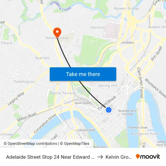 Adelaide Street Stop 24 Near Edward St to Kelvin Grove map
