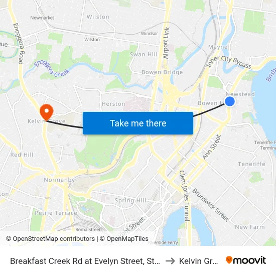 Breakfast Creek Rd at Evelyn Street, Stop 10 to Kelvin Grove map
