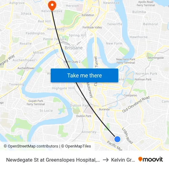 Newdegate St at Greenslopes Hospital, Stop 23 to Kelvin Grove map