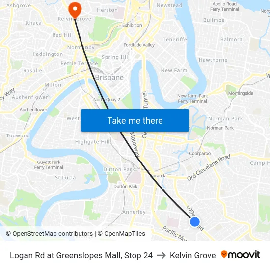 Logan Rd at Greenslopes Mall, Stop 24 to Kelvin Grove map