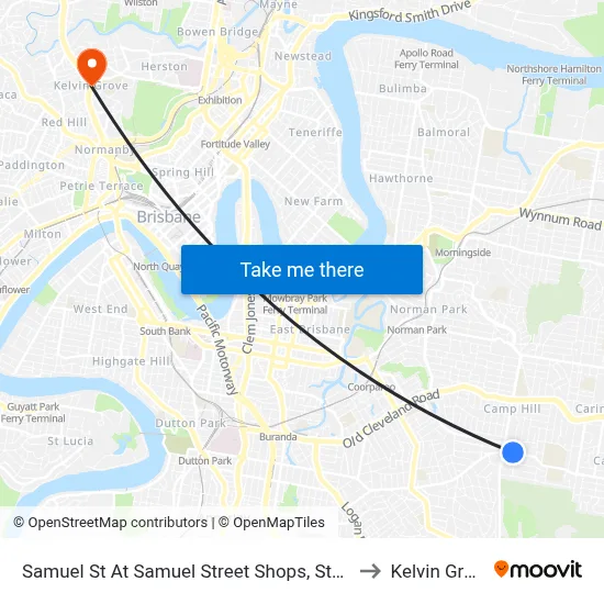 Samuel St At Samuel Street Shops, Stop 41 to Kelvin Grove map
