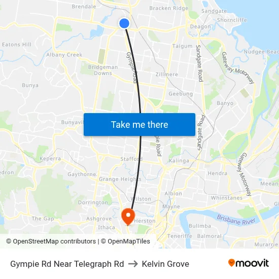 Gympie Rd Near Telegraph Rd to Kelvin Grove map