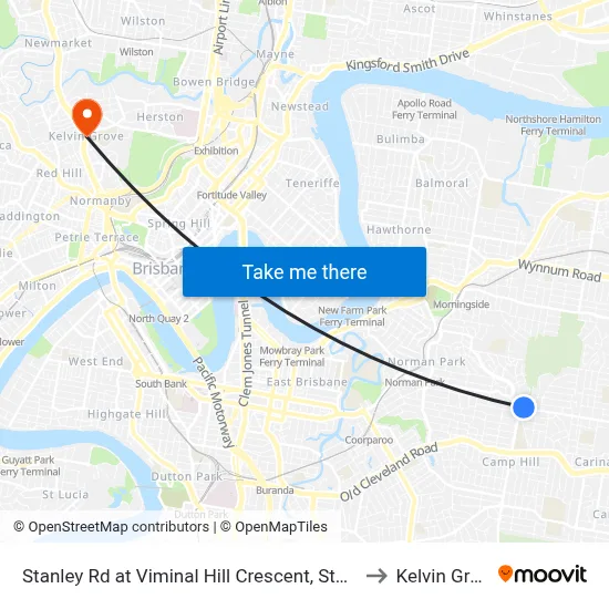 Stanley Rd at Viminal Hill Crescent, Stop 35a to Kelvin Grove map