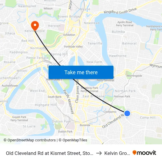 Old Cleveland Rd at Kismet Street, Stop 26 to Kelvin Grove map