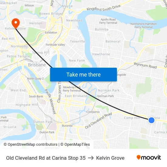 Old Cleveland Rd at Carina Stop 35 to Kelvin Grove map