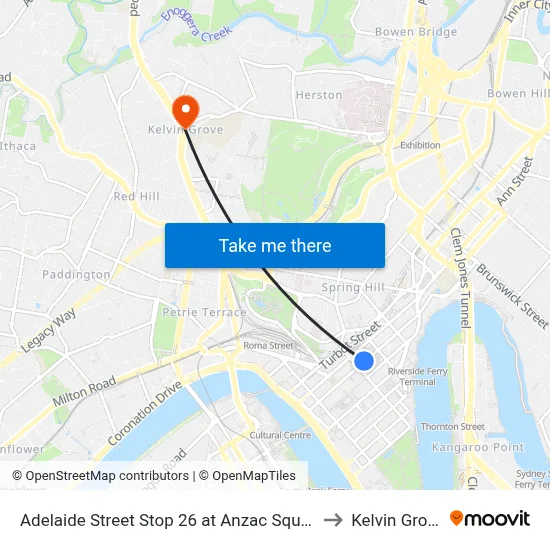 Adelaide Street Stop 26 at Anzac Square to Kelvin Grove map