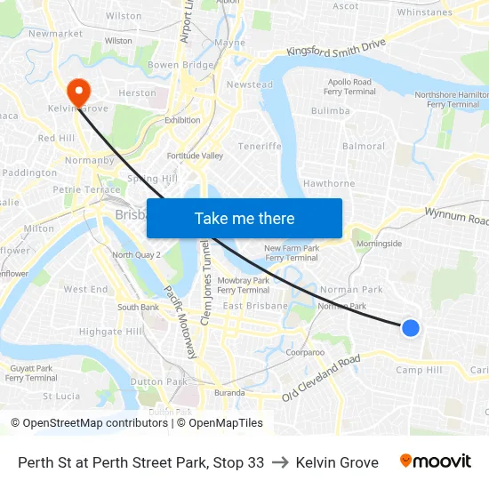 Perth St at Perth Street Park, Stop 33 to Kelvin Grove map
