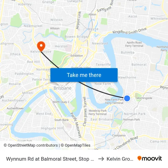Wynnum Rd at Balmoral Street, Stop 21 to Kelvin Grove map