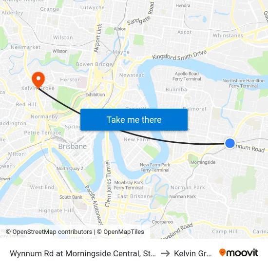 Wynnum Rd at Morningside Central, Stop 30 to Kelvin Grove map