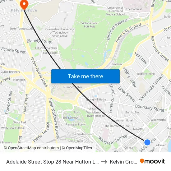 Adelaide Street Stop 28 Near Hutton Lane to Kelvin Grove map