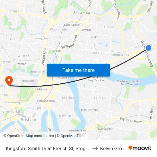 Kingsford Smith Dr at French St, Stop 40 to Kelvin Grove map