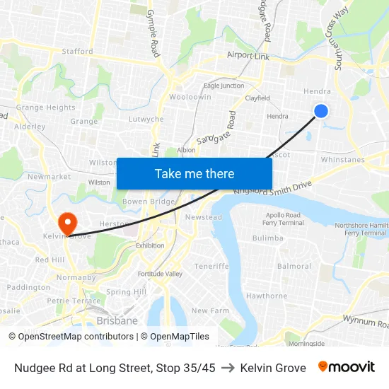 Nudgee Rd at Long Street, Stop 35/45 to Kelvin Grove map