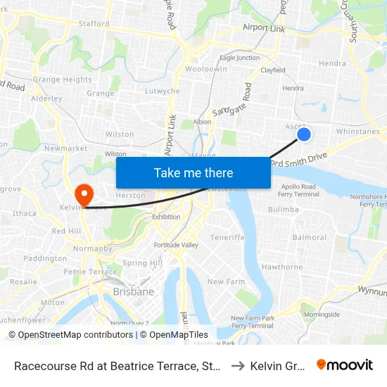 Racecourse Rd at Beatrice Terrace, Stop 22 to Kelvin Grove map