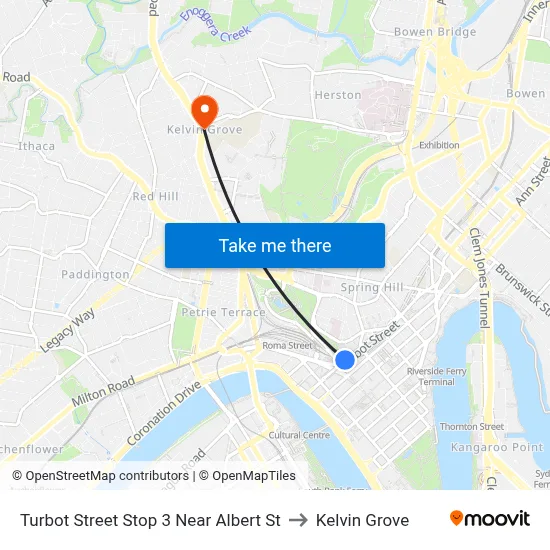 Turbot Street Stop 3 Near Albert St to Kelvin Grove map