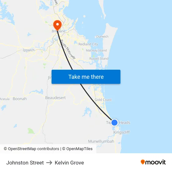 Johnston Street to Kelvin Grove map