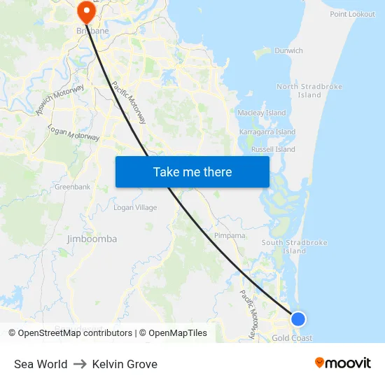 Sea World to Kelvin Grove map