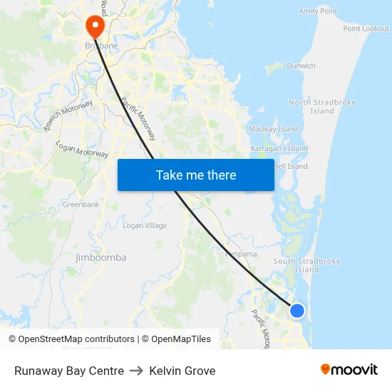 Runaway Bay Centre to Kelvin Grove map