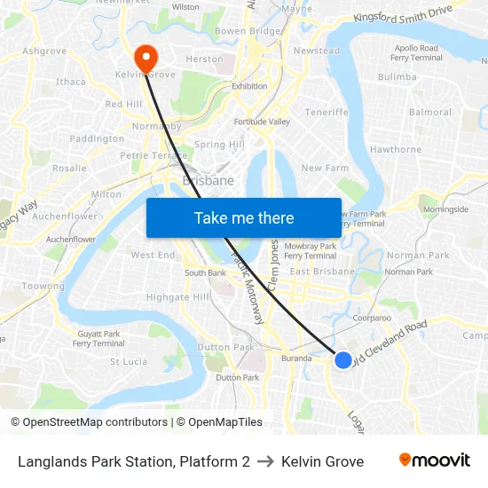 Langlands Park Station, Platform 2 to Kelvin Grove map