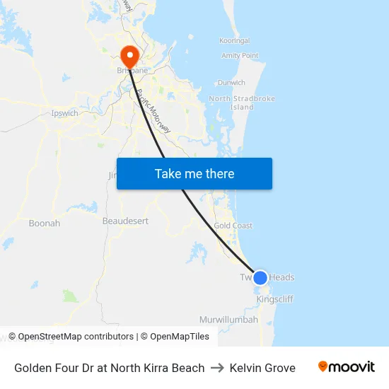 Golden Four Dr at North Kirra Beach to Kelvin Grove map