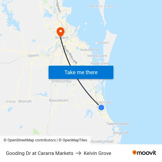 Gooding Dr at Cararra Markets to Kelvin Grove map