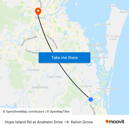 Hope Island Rd at Anaheim Drive to Kelvin Grove map