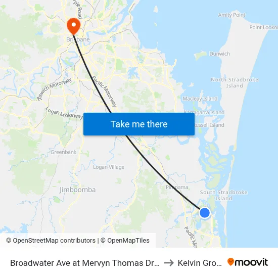 Broadwater Ave at Mervyn Thomas Drive to Kelvin Grove map