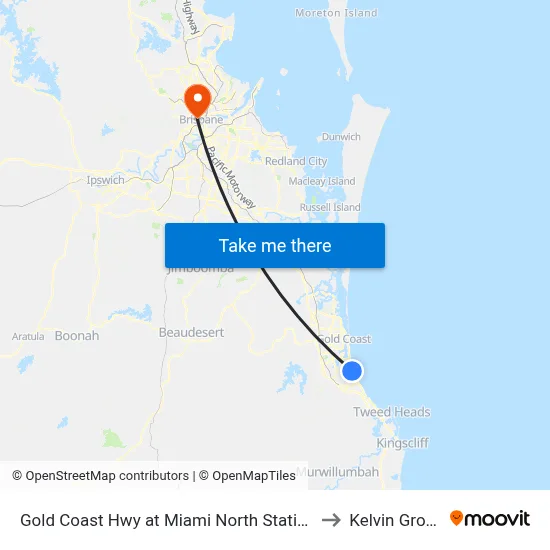 Gold Coast Hwy at Miami North Station to Kelvin Grove map