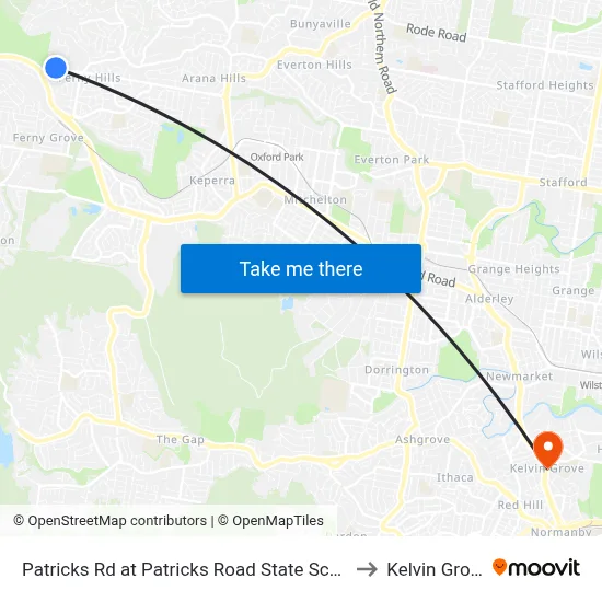 Patricks Rd at Patricks Road State School to Kelvin Grove map