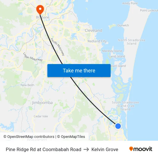 Pine Ridge Rd at Coombabah Road to Kelvin Grove map