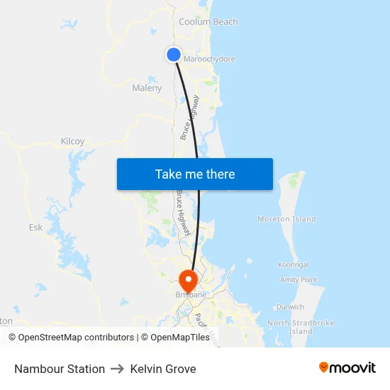 Nambour Station to Kelvin Grove map