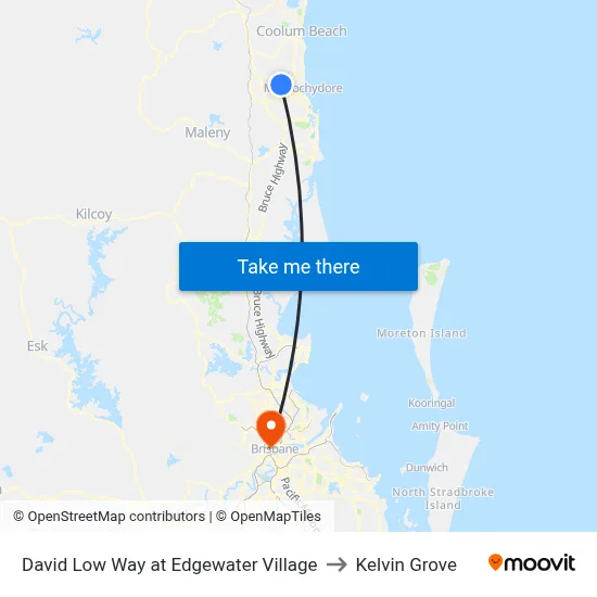 David Low Way at Edgewater Village to Kelvin Grove map
