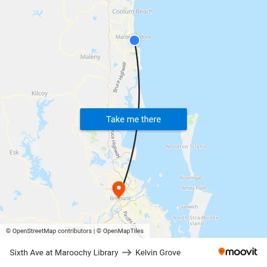 Sixth Ave at Maroochy Library to Kelvin Grove map