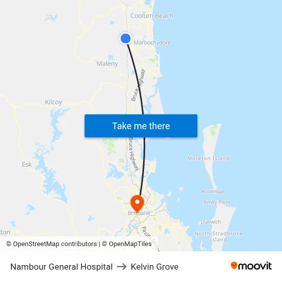 Nambour General Hospital to Kelvin Grove map