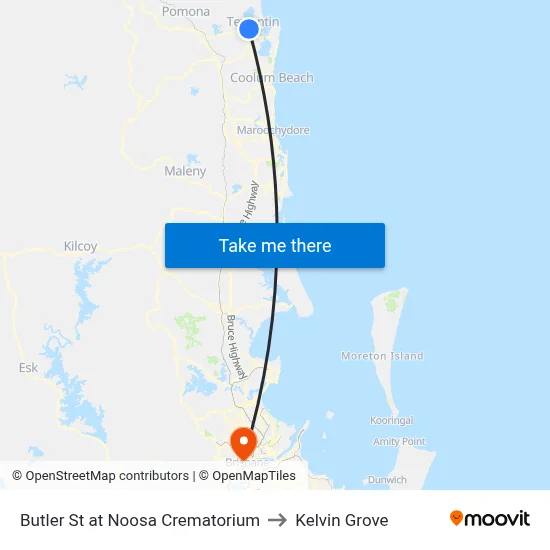 Butler St at Noosa Crematorium to Kelvin Grove map