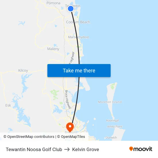 Tewantin Noosa Golf Club to Kelvin Grove map