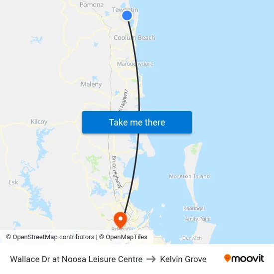 Wallace Dr at Noosa Leisure Centre to Kelvin Grove map